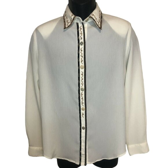 Nada Valley Women’s Size Small Ivory Button Up Shirt Embroidered Geometric - Picture 1 of 5